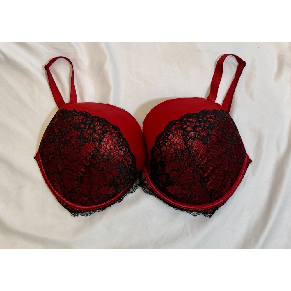 Cacique Red and Black Lace Balconette Bra 38H - Excellent Shape